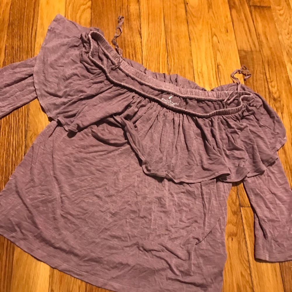 off the shoulder purple shirt